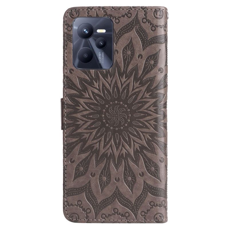 Capa De Couro Para Realme C35 De Cordão Mandala Do Sol Strappy