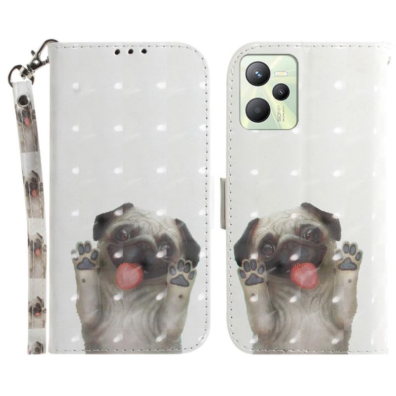 Capa De Couro Para Realme C35 De Cordão Tanga Pug