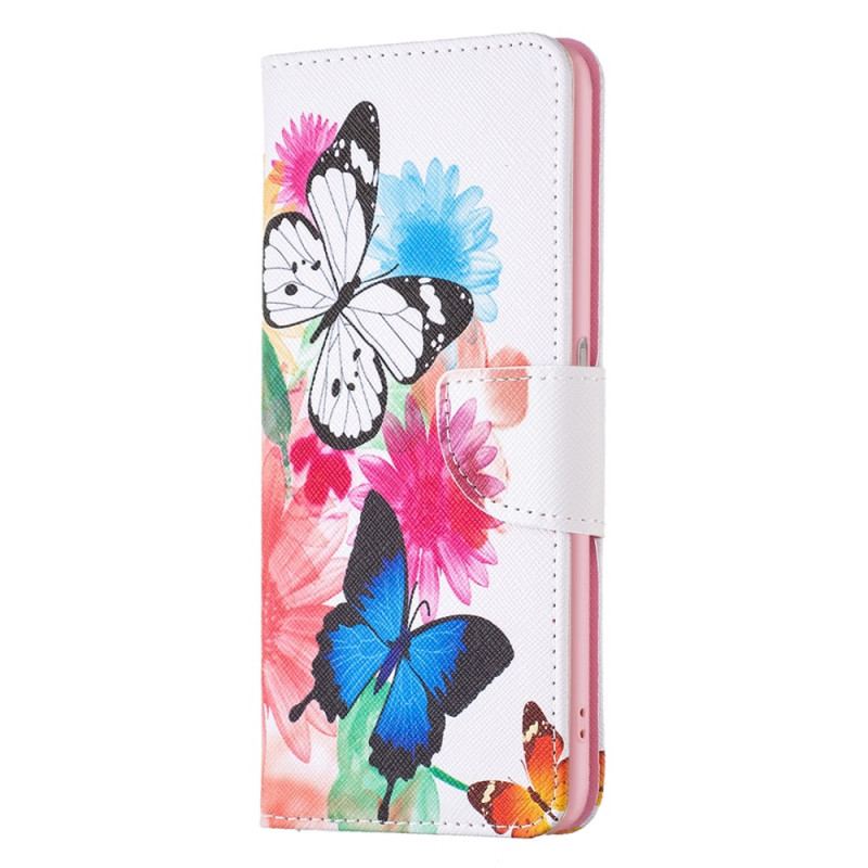 Capa De Couro Para Realme C35 Flores Borboletas