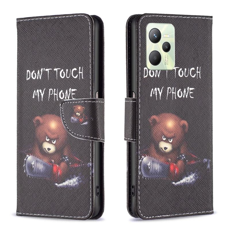 Capa De Couro Para Realme C35 Urso Perigoso