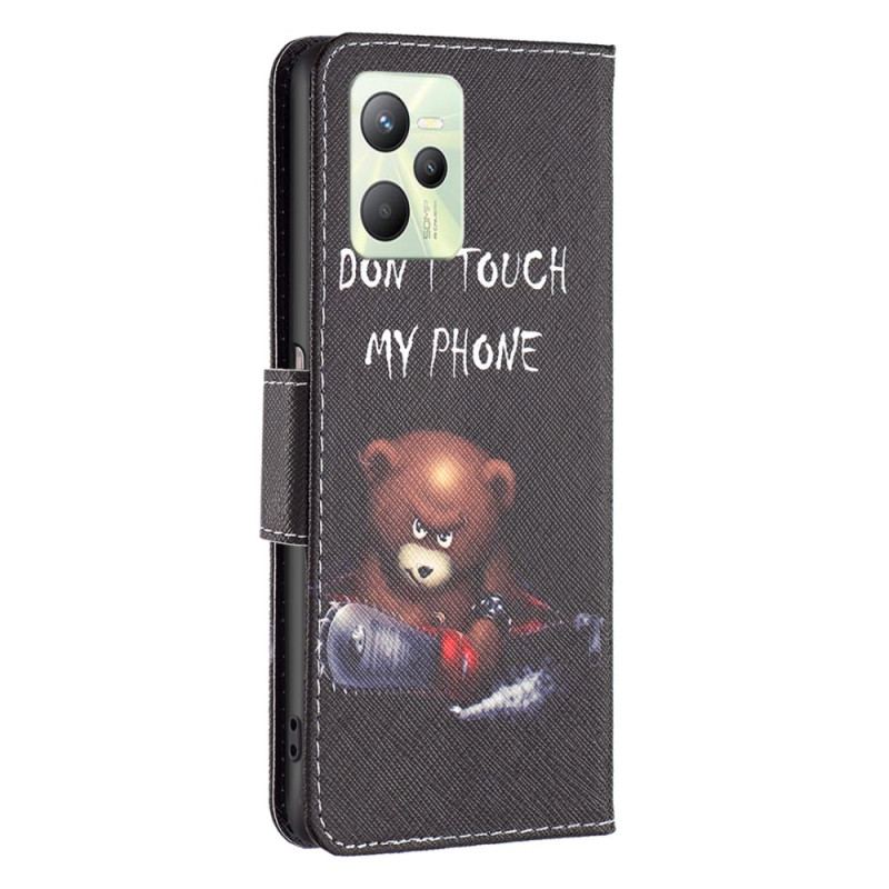 Capa De Couro Para Realme C35 Urso Perigoso