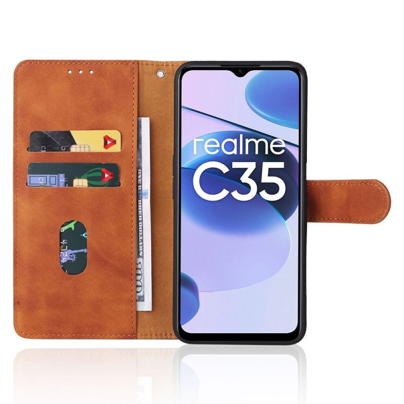 Capa Em Pele Para Realme C35 De Cordão Sensação De Toque Na Pele Com Alça