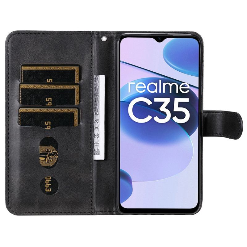 Capa Flip Para Realme C35 Bolso Com Zíper