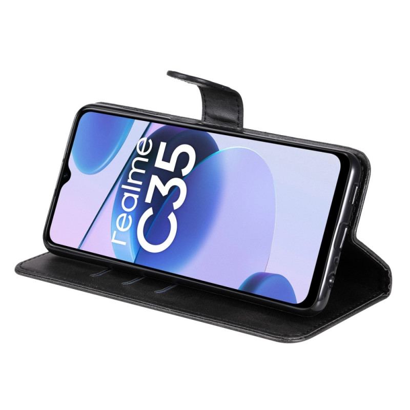 Capa Flip Para Realme C35 Bolso Com Zíper