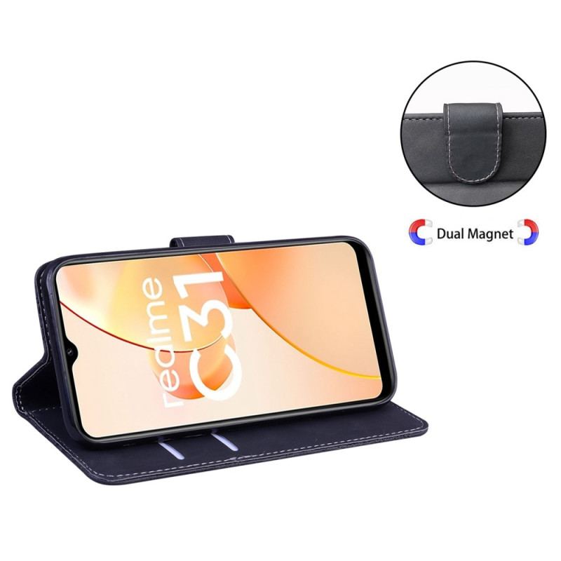 Capa Flip Para Realme C35 Borboleta Com Toque De Pele