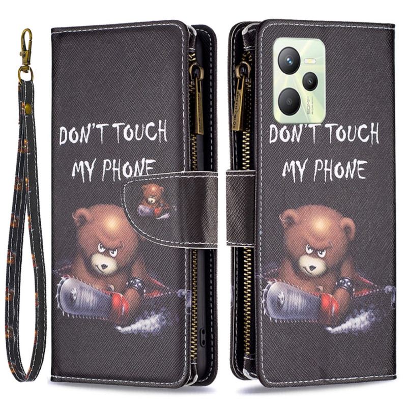 Capa Flip Para Realme C35 De Cordão Bolsa De Zíper De Urso Perigoso Com Tiras