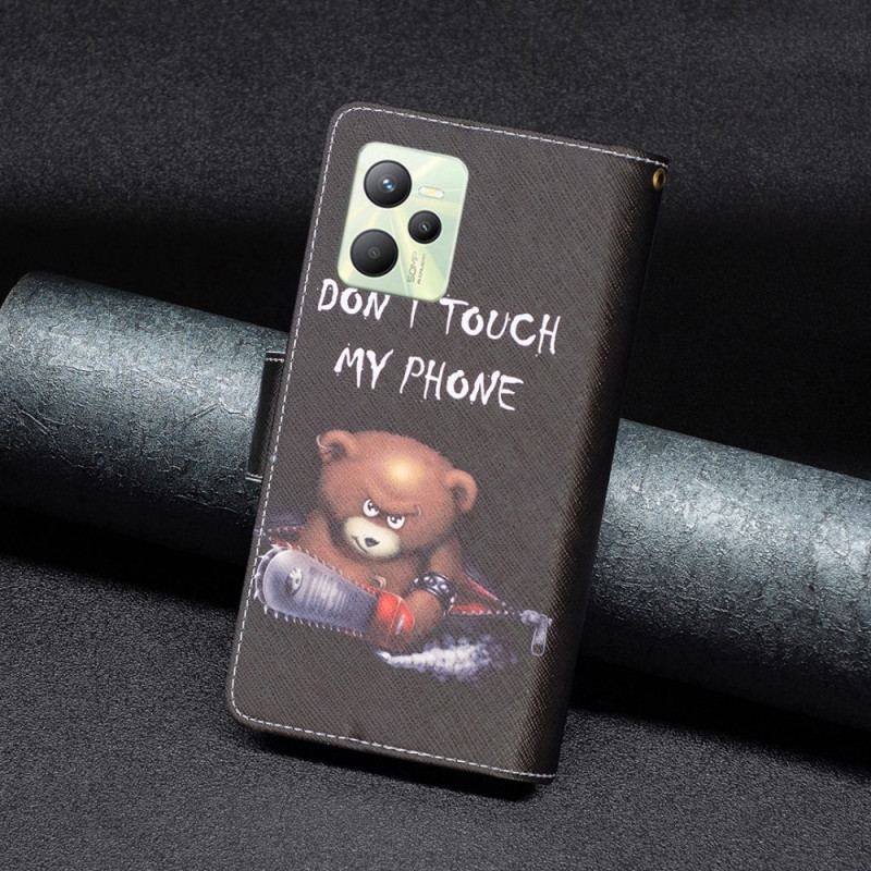 Capa Flip Para Realme C35 De Cordão Bolsa De Zíper De Urso Perigoso Com Tiras