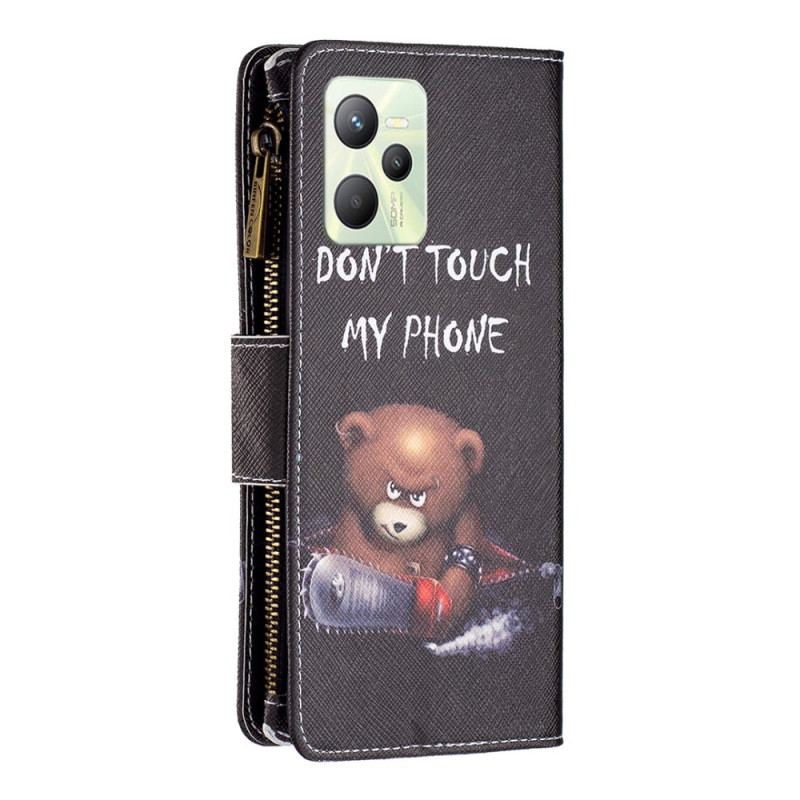 Capa Flip Para Realme C35 De Cordão Bolsa De Zíper De Urso Perigoso Com Tiras