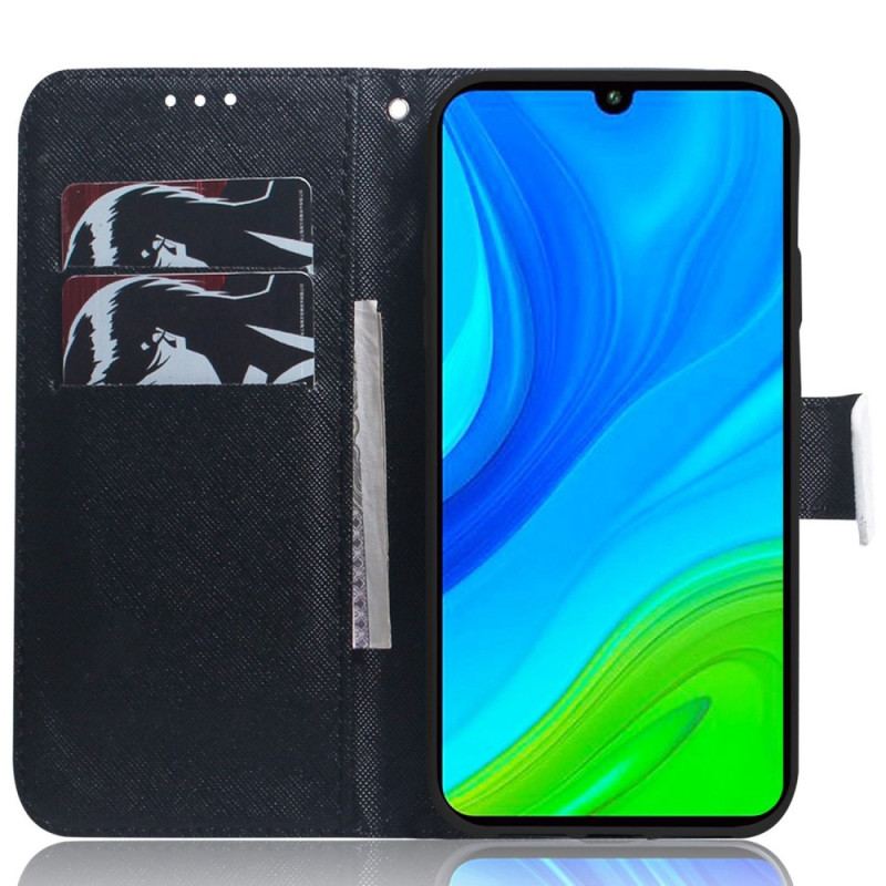 Capa Flip Para Realme C35 De Cordão Gato Cinzento Com Alça