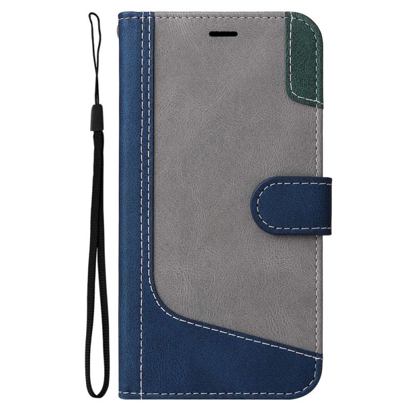 Capa Flip Para Realme C35 De Cordão Strappy Efeito De Couro Tricolor