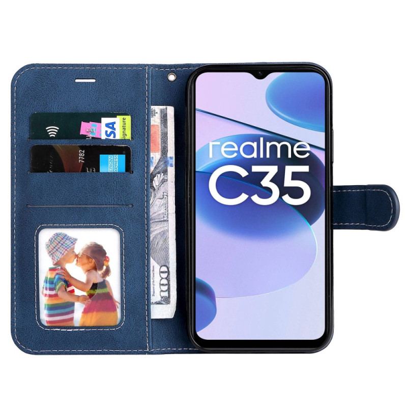 Capa Flip Para Realme C35 De Cordão Strappy Efeito De Couro Tricolor