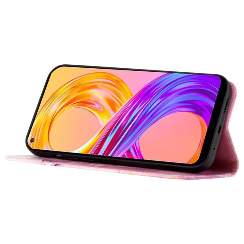 Capa Flip Para Realme C35 De Cordão Tira De Mármore