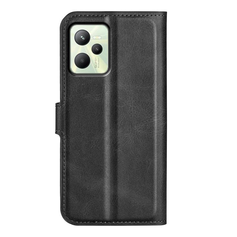 Capa Flip Para Realme C35 Couro Falso E Silicone Flexível