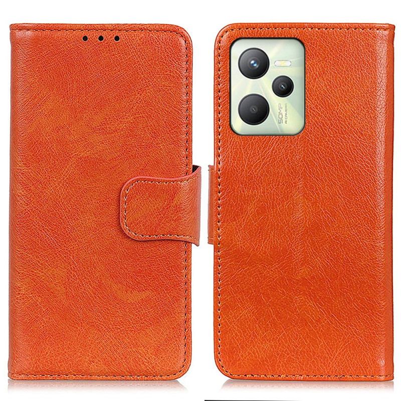 Capa Flip Para Realme C35 Couro Napa Rachado