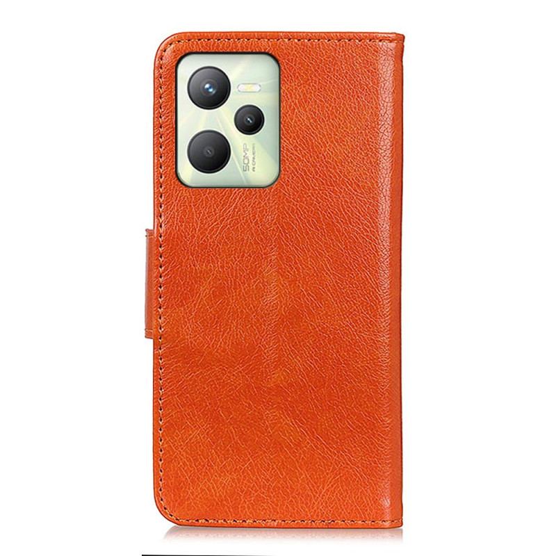 Capa Flip Para Realme C35 Couro Napa Rachado