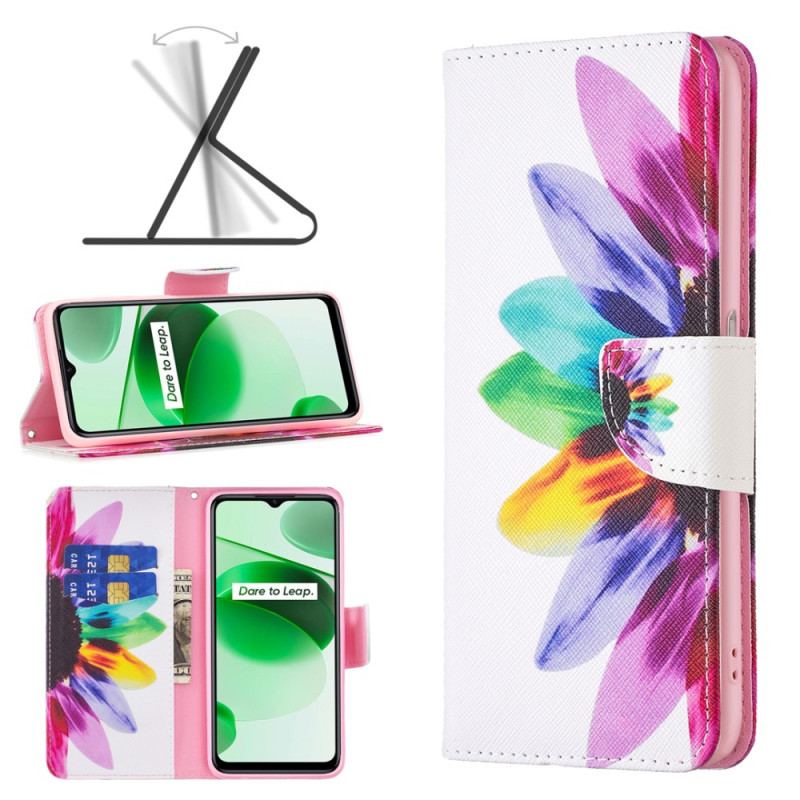 Capa Flip Para Realme C35 Flor Aquarela