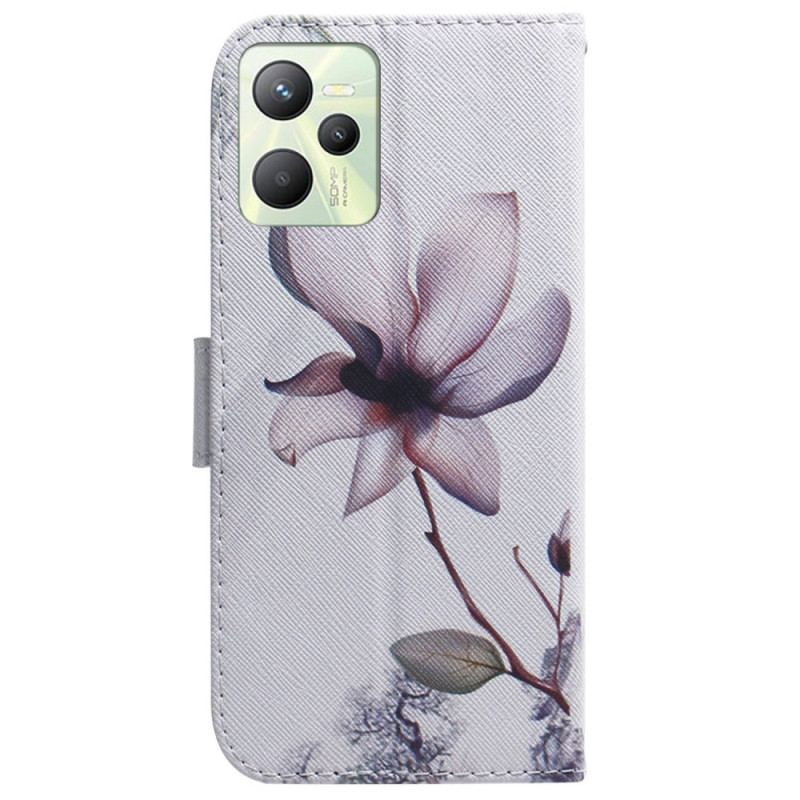 Capa Flip Para Realme C35 Flor Rosa