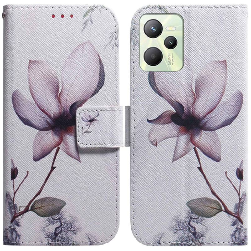 Capa Flip Para Realme C35 Flor Rosa