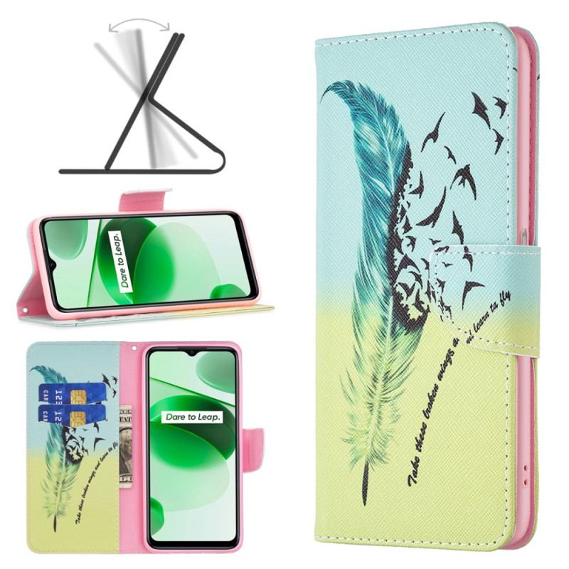 Capa Flip Para Realme C35 Pássaros De Penas