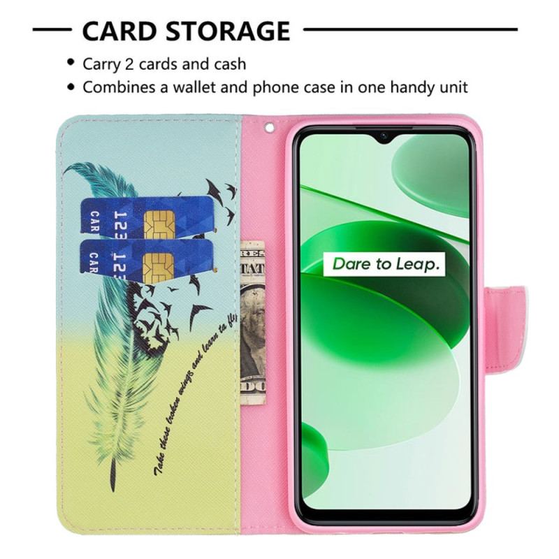 Capa Flip Para Realme C35 Pássaros De Penas