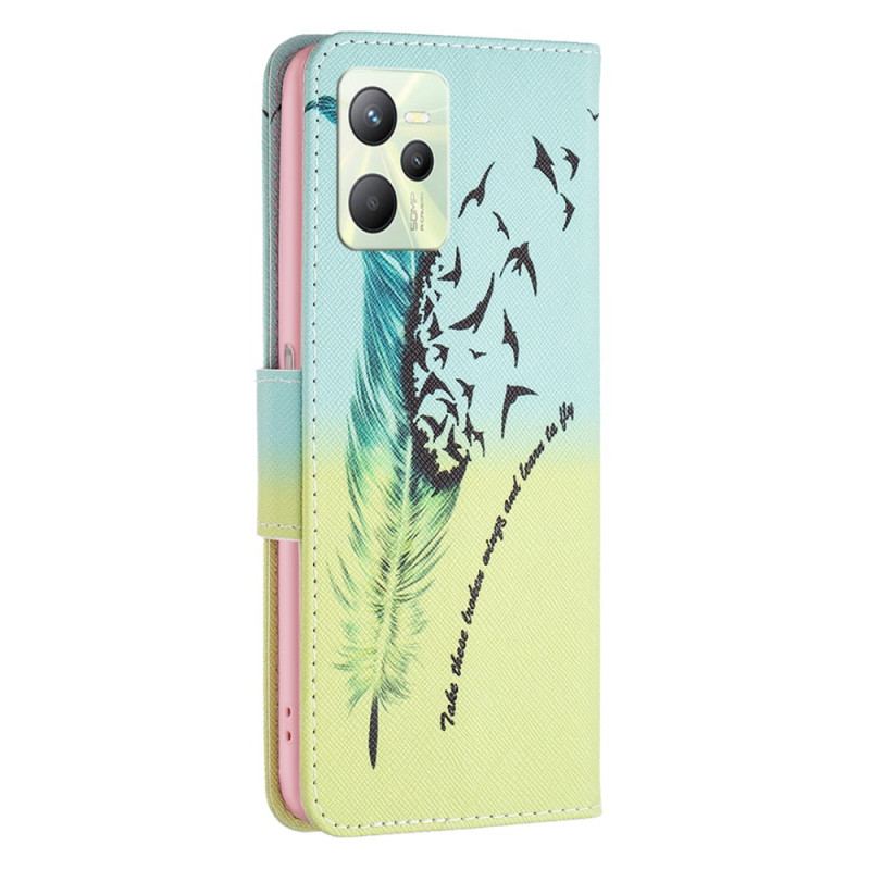 Capa Flip Para Realme C35 Pássaros De Penas