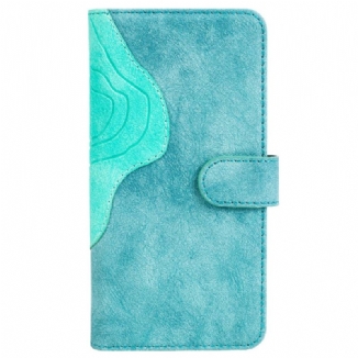 Capa Flip Para Realme C35 Textura De Madeira Bicolor