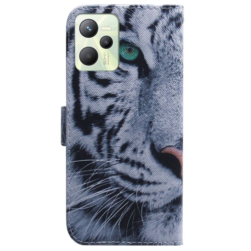 Capa Flip Para Realme C35 Tigre Branco