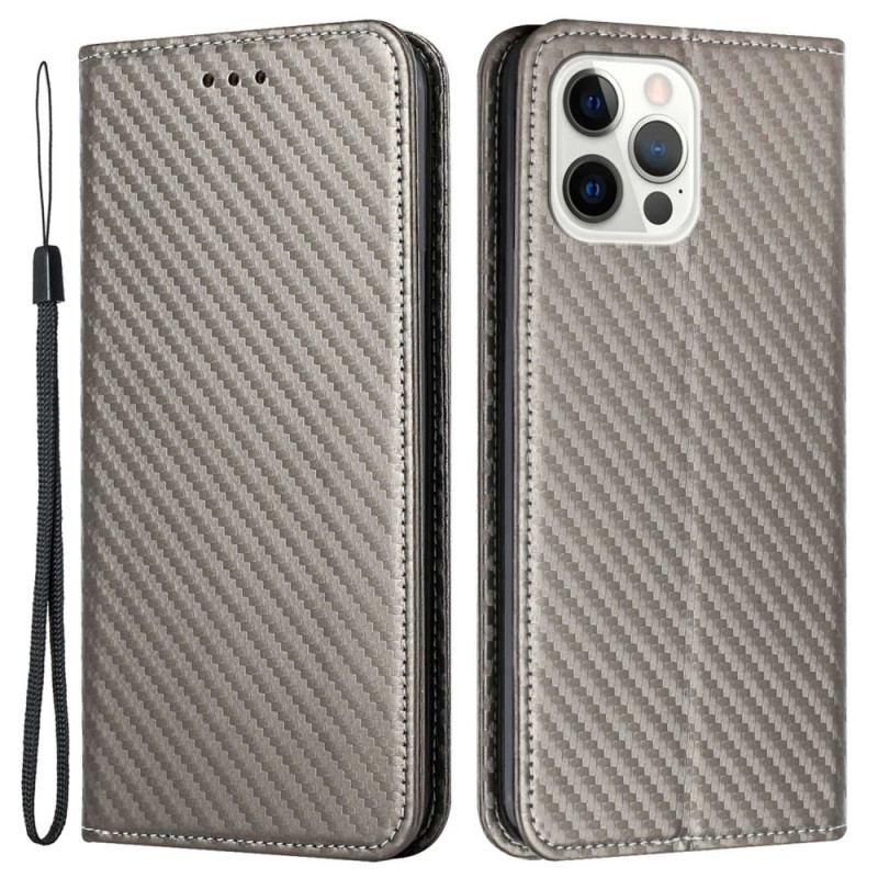 Capa De Celular Para iPhone 14 Pro De Cordão Flip Estilo Strappy Fibra De Carbono