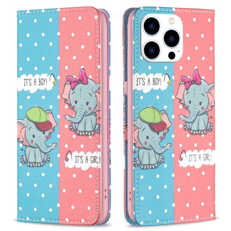 Capa De Celular Para iPhone 14 Pro Flip Bebês Elefantes