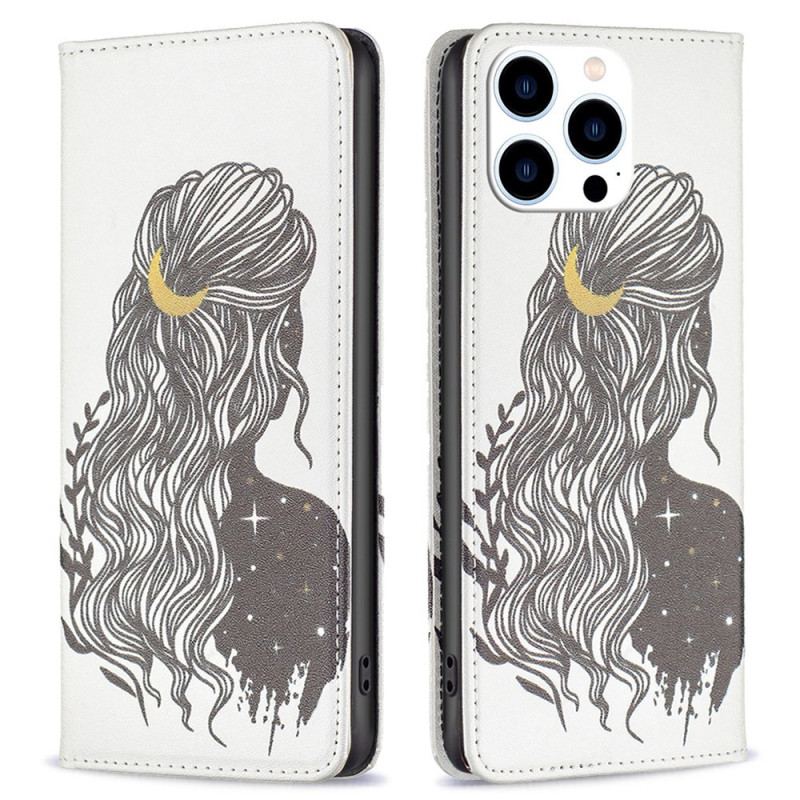 Capa De Celular Para iPhone 14 Pro Flip Cabelo Bonito