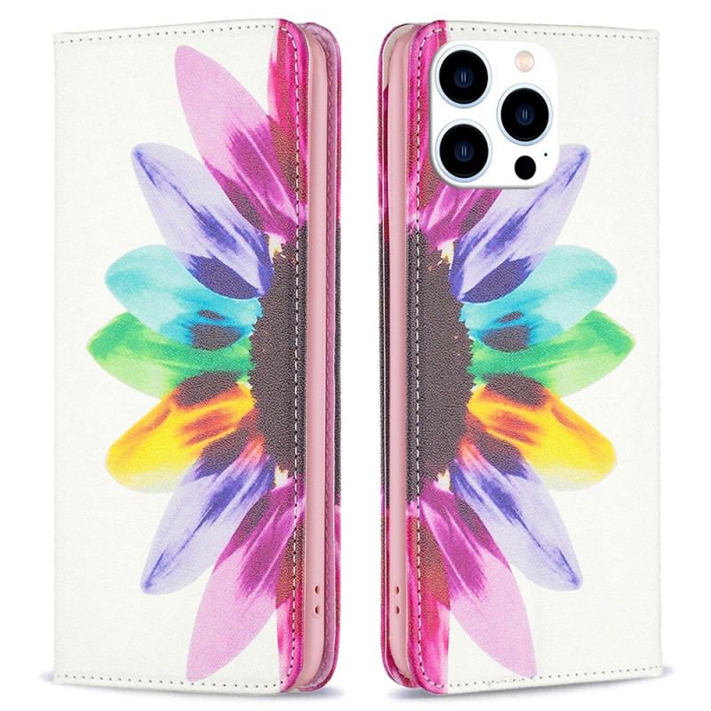 Capa De Celular Para iPhone 14 Pro Flip Flor Aquarela