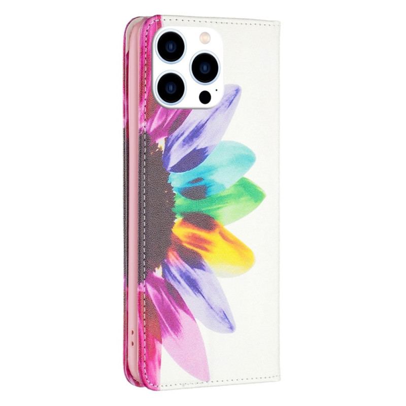 Capa De Celular Para iPhone 14 Pro Flip Flor Aquarela