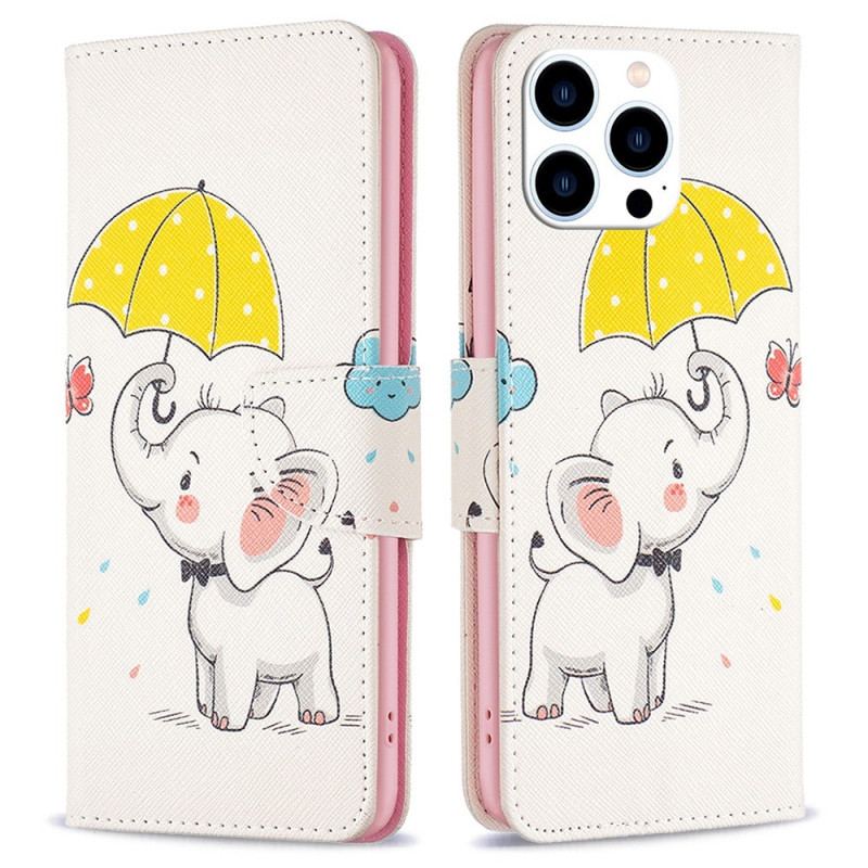 Capa De Couro Para iPhone 14 Pro Elefante Bébé