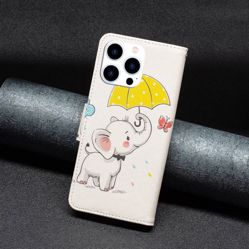 Capa De Couro Para iPhone 14 Pro Elefante Bébé