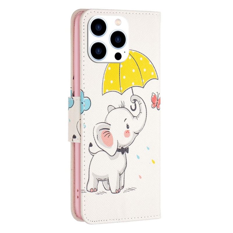 Capa De Couro Para iPhone 14 Pro Elefante Bébé