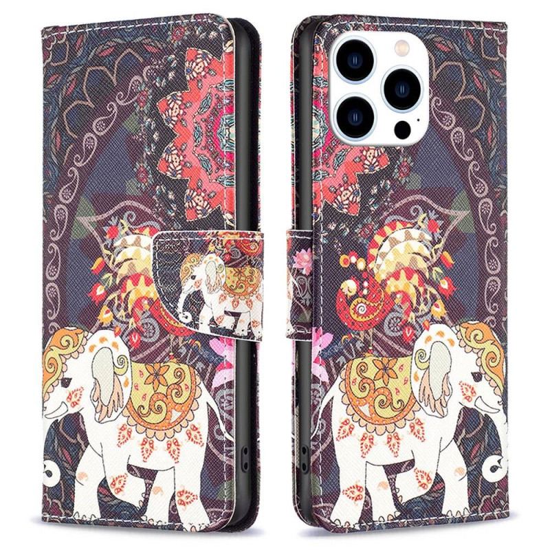 Capa De Couro Para iPhone 14 Pro Elefante Indiano