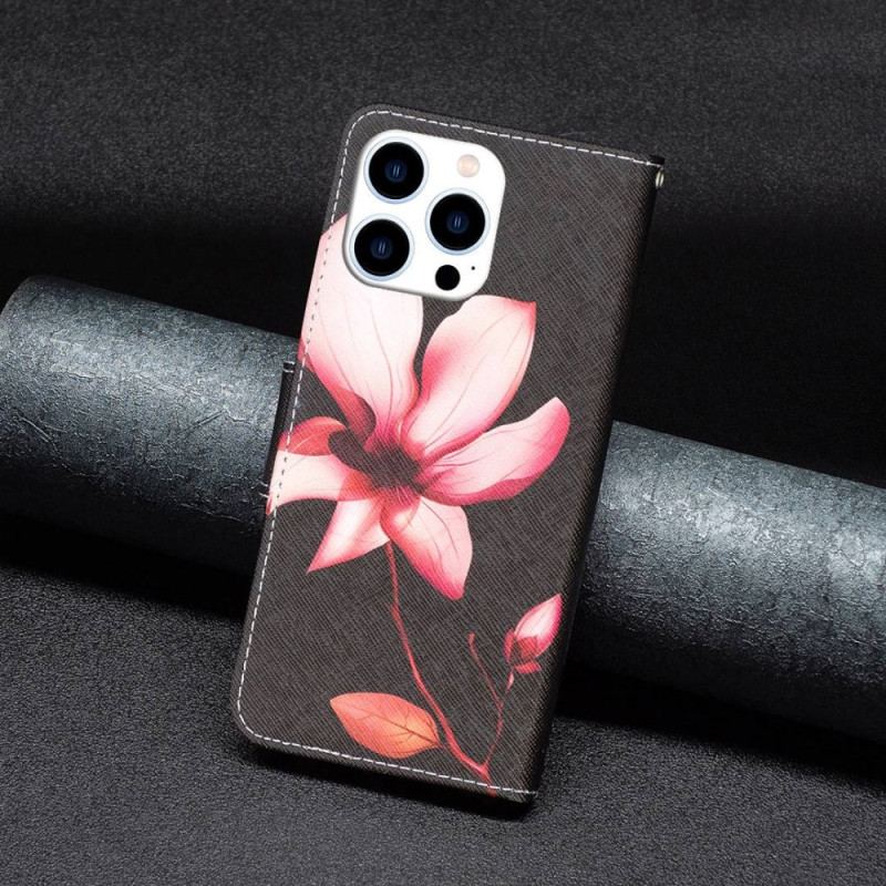 Capa De Couro Para iPhone 14 Pro Flor