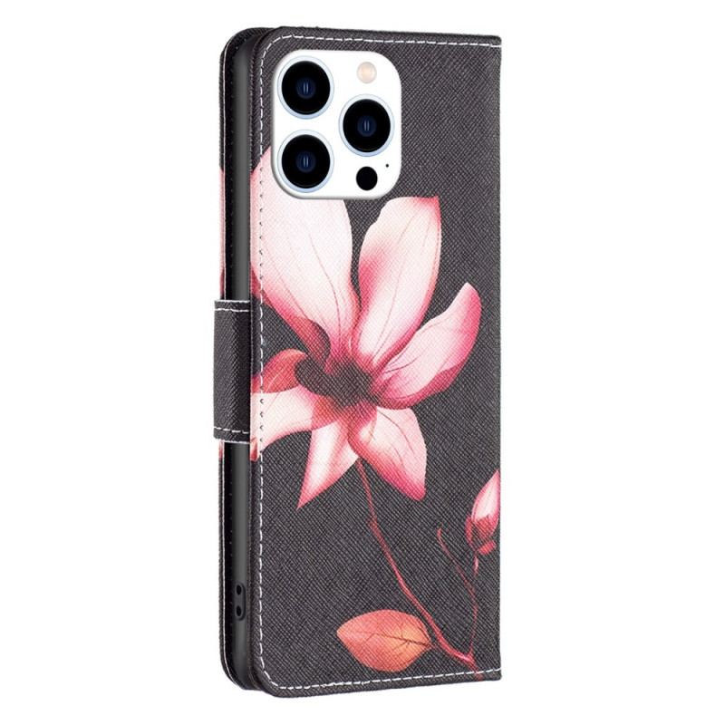 Capa De Couro Para iPhone 14 Pro Flor