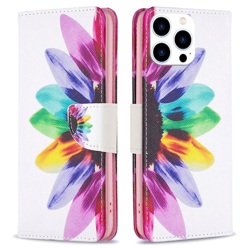 Capa De Couro Para iPhone 14 Pro Flor Aquarela