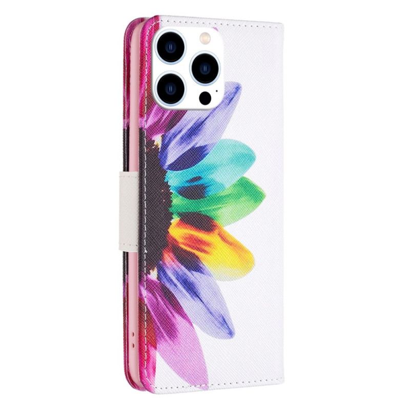 Capa De Couro Para iPhone 14 Pro Flor Aquarela