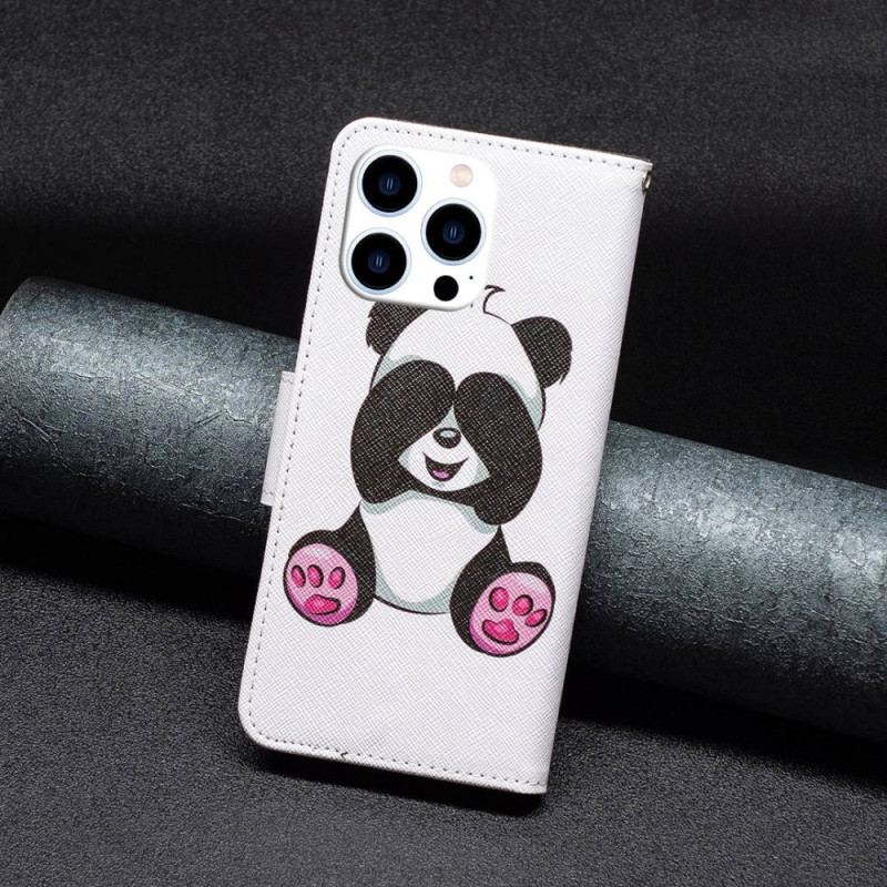 Capa De Couro Para iPhone 14 Pro Panda