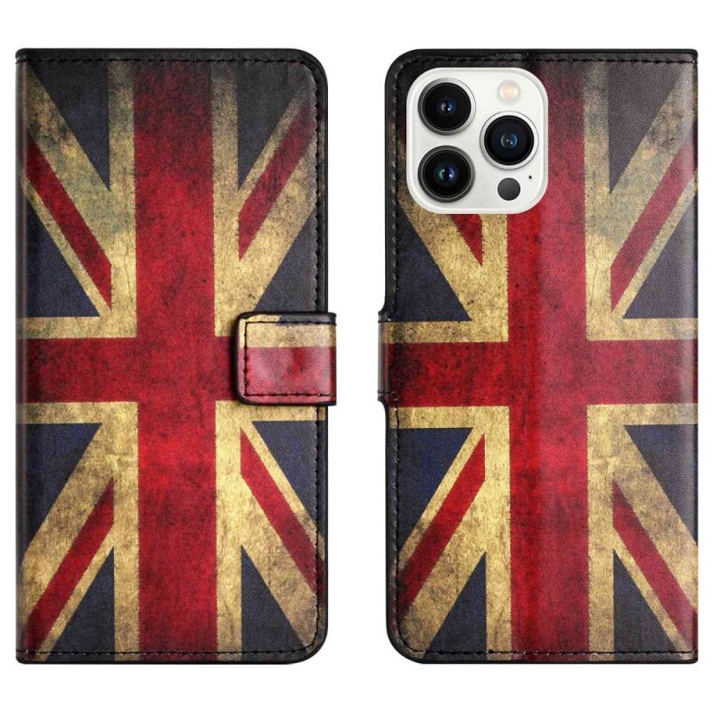 Capa Flip Para iPhone 14 Pro Bandeira Inglesa Vintage