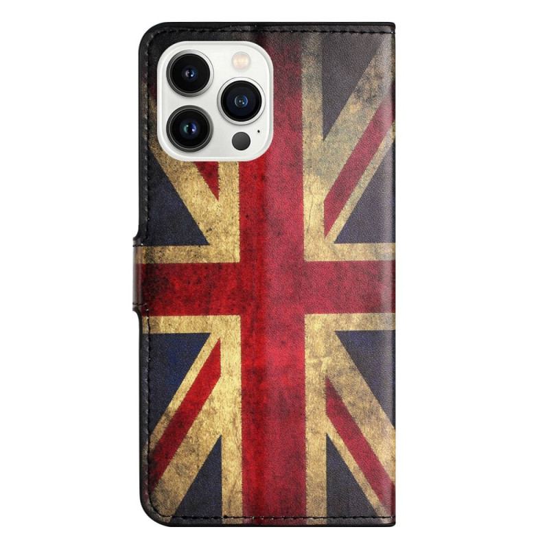 Capa Flip Para iPhone 14 Pro Bandeira Inglesa Vintage