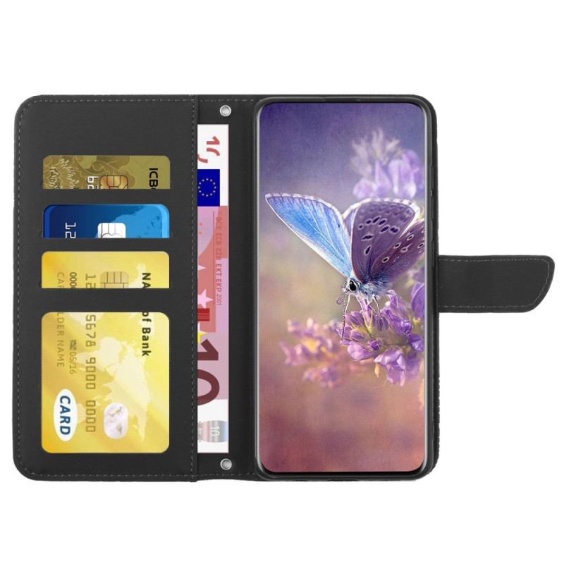 Capa Flip Para iPhone 14 Pro Borboletas E Alça De Ombro