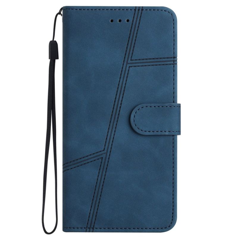 Capa Flip Para iPhone 14 Pro De Cordão Estilo De Couro Strappy Elegance