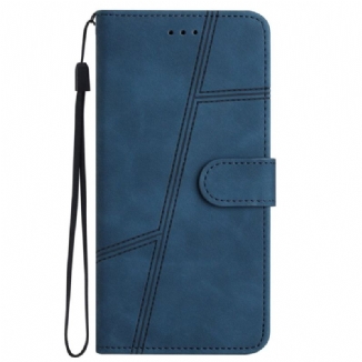 Capa Flip Para iPhone 14 Pro De Cordão Estilo De Couro Strappy Elegance