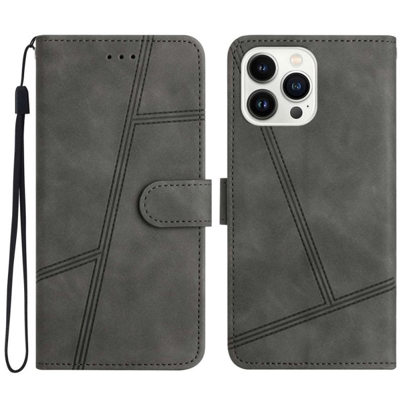 Capa Flip Para iPhone 14 Pro De Cordão Estilo De Couro Strappy Elegance