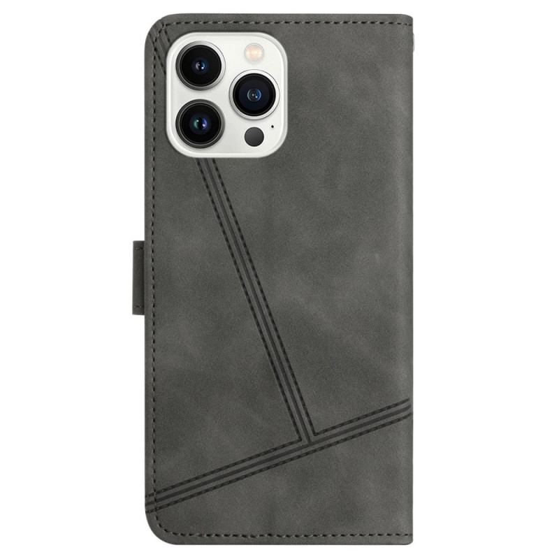 Capa Flip Para iPhone 14 Pro De Cordão Estilo De Couro Strappy Elegance