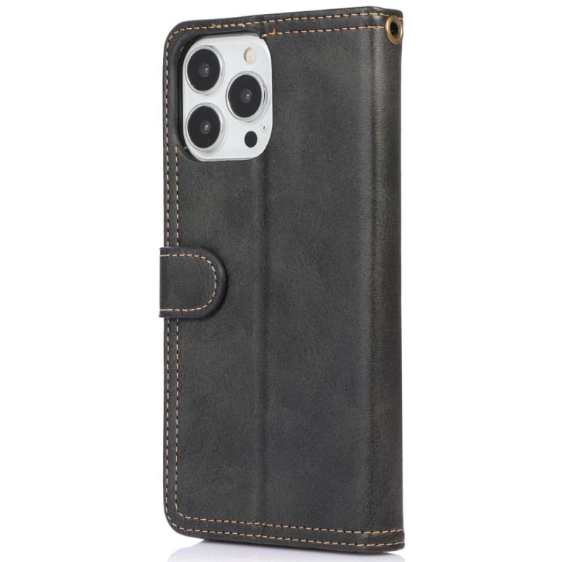 Capa Flip Para iPhone 14 Pro De Cordão Titular De Cartão Frontal Com Alça