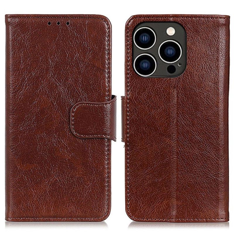 Capa Flip Para iPhone 14 Pro Couro Napa Rachado